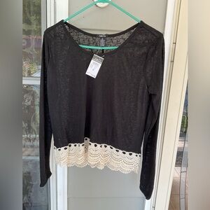 Rue 21 Hacci Dressy Black Women Crop Sweater Top With Crochet Accent Size M New
